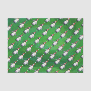 Papier Mousseline Pingouin à Santa Hat Motif sur Vert