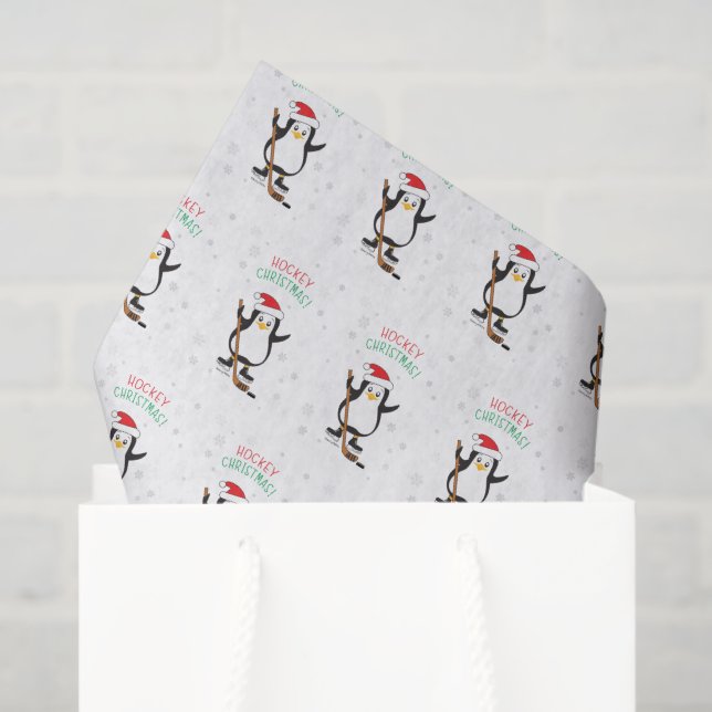 Papier Mousseline Pingouin de Noël de hockey (Sac cadeau)