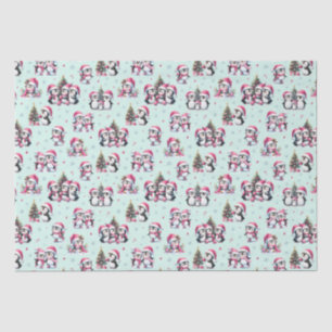 Papier Mousseline Pingouins amusants Monnaie Motif vert et rose Noël
