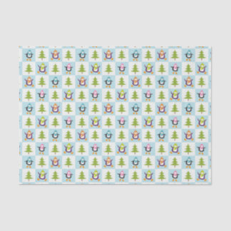 Papier Mousseline Pingouins et motif de fête d'arbres de Noël