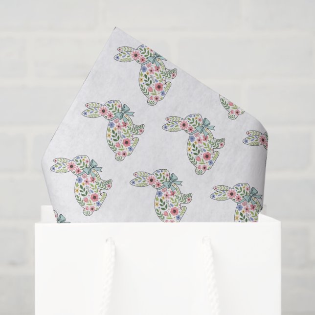 Papier Mousseline Pink and Blue Wildflower Easter Rabbit (Sac cadeau)