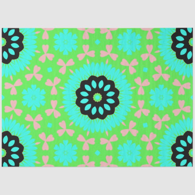 Papier Mousseline Pink, Aqua & Lime Vert Floral Motif Découpage (Recto)