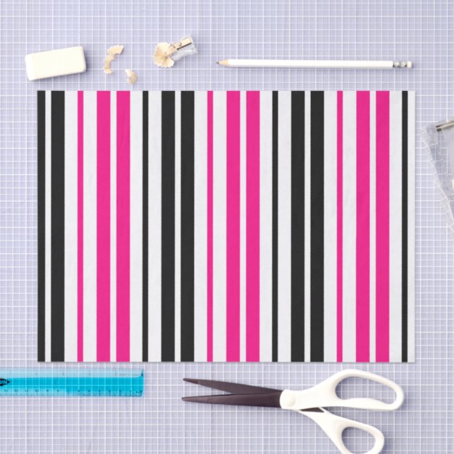 Papier Mousseline Pink Black White Stripes Pattern Design  (Artisanat)