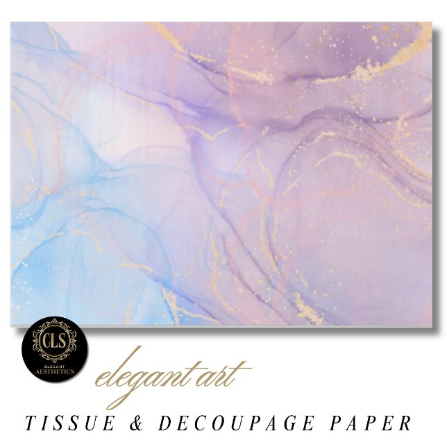 Papier Mousseline Pink & Blue Gold Glitter Marble (pastel pink and purple and gold watercolor marble tissue paper)