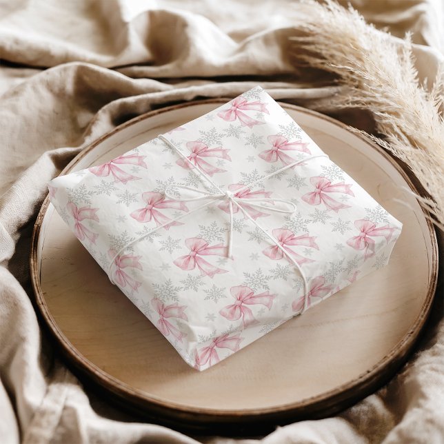 Papier Mousseline Pink Bow Silver Snowflake Winter Theme (Pink Bow Silver Snowflake Winter Theme Tissue Paper)