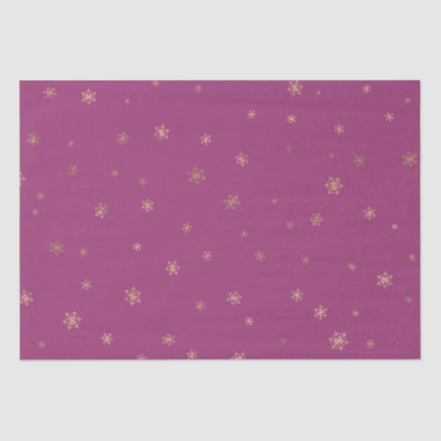 Papier Mousseline Pink Boysenberry Christmas Gold Snowflakes (Recto)