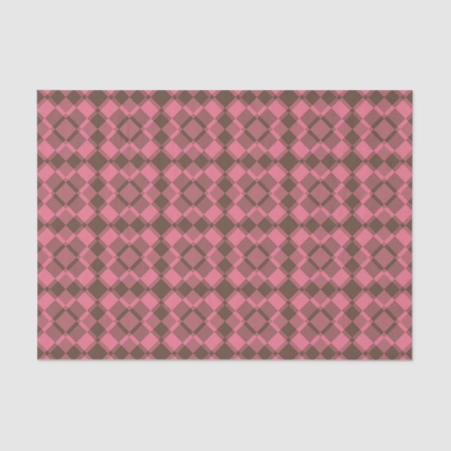 Papier Mousseline Pink Brown Checker Argyle Pattern (Recto)