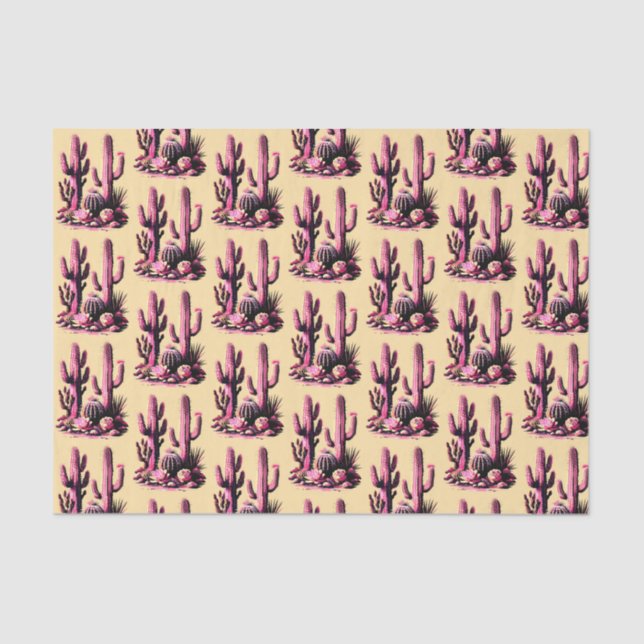 Papier Mousseline Pink Cacti Batch-Tan Background (Recto)