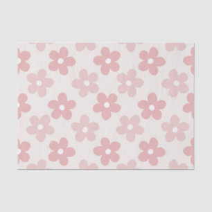 Papier Mousseline Pink Cream Daisy Flowers Retro Pattern
