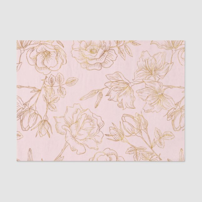 Papier Mousseline Pink doux, avec des Roses en or. (Recto)
