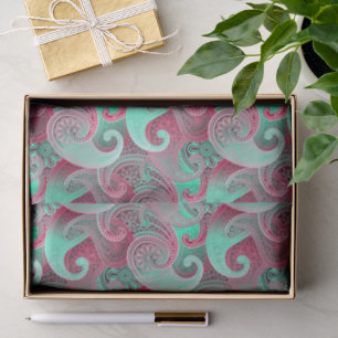 Papier Mousseline Pink et Aqua Paisley Damask Patch