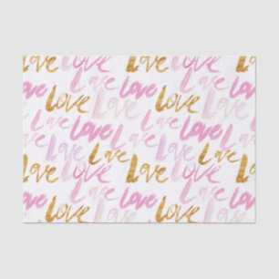 Papier Mousseline Pink et Faux Gold Foil Love Valentines Motif