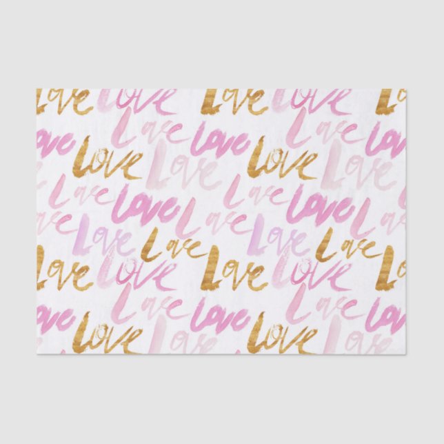 Papier Mousseline Pink et Faux Gold Foil Love Valentines Motif (Recto)