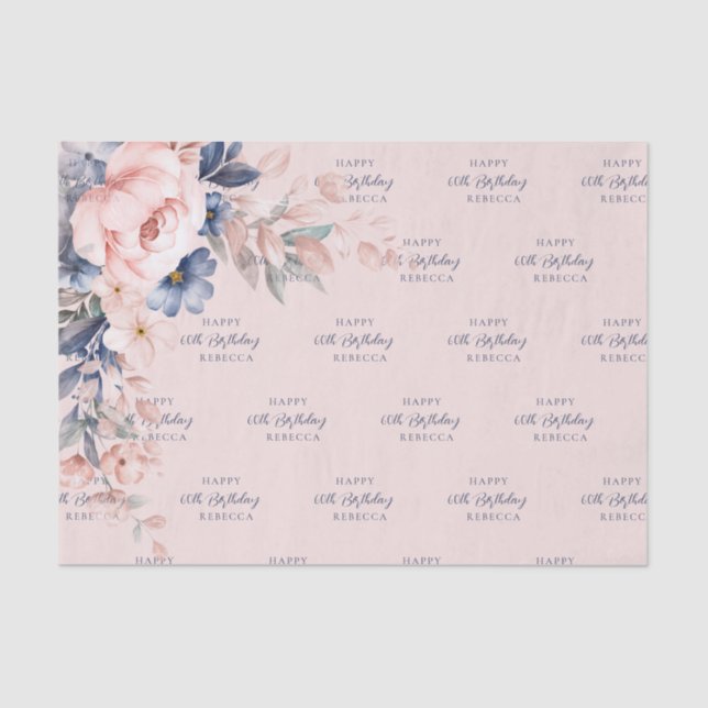 Papier Mousseline Pink Floral Élégant Script 60e anniversaire n'impo (Recto)