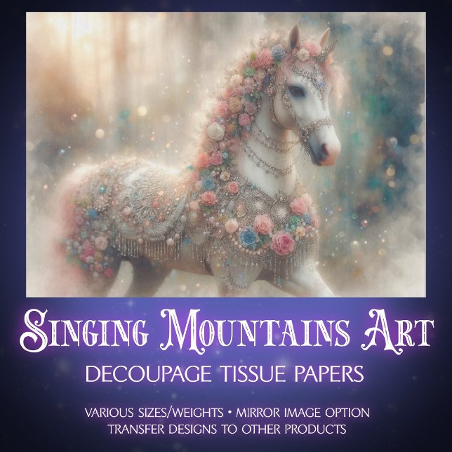 Papier Mousseline Pink Floral Fantasy Horse Decoupage (Créateur téléchargé)