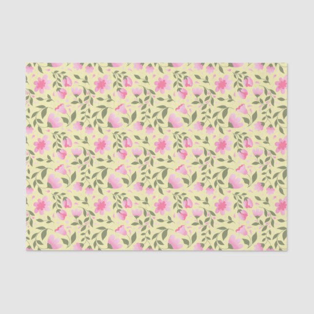 Papier Mousseline Pink Floral Pattern w. La verdure (Recto)