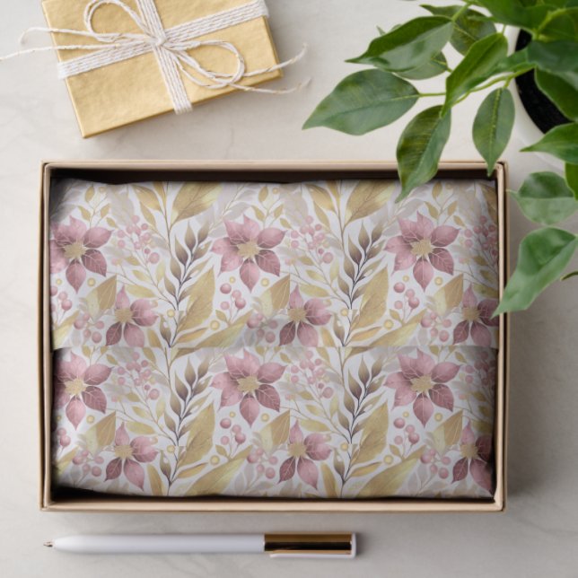 Papier Mousseline Pink Gold Christmas Pattern#21 ID1009 (Cadeau)