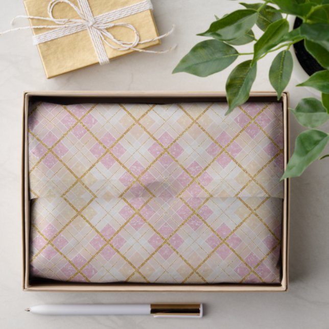 Papier Mousseline Pink Gold Christmas Pattern#28 ID1009 (Cadeau)
