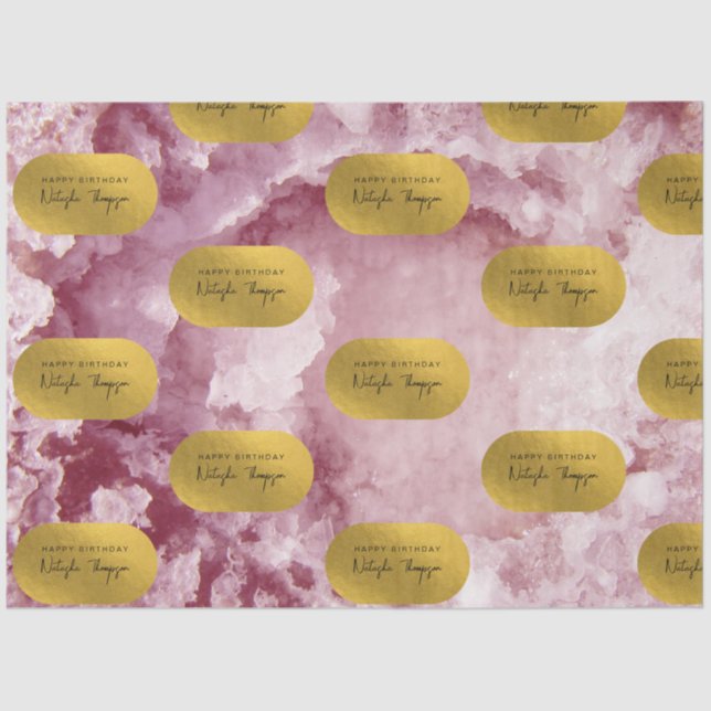 Papier Mousseline Pink Gold Foil Sea Crystals Signature Script (Recto)