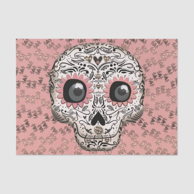 Papier Mousseline Pink & Gold Sugar Skull Whimsical Cute Party (Recto)
