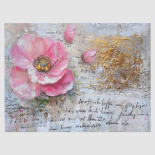 Papier Mousseline Pink & Gold Vintage dénouement floral
