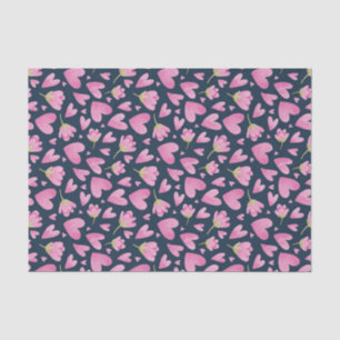 Papier Mousseline Pink Heart Floral Pattern mignonne Saint Valentin