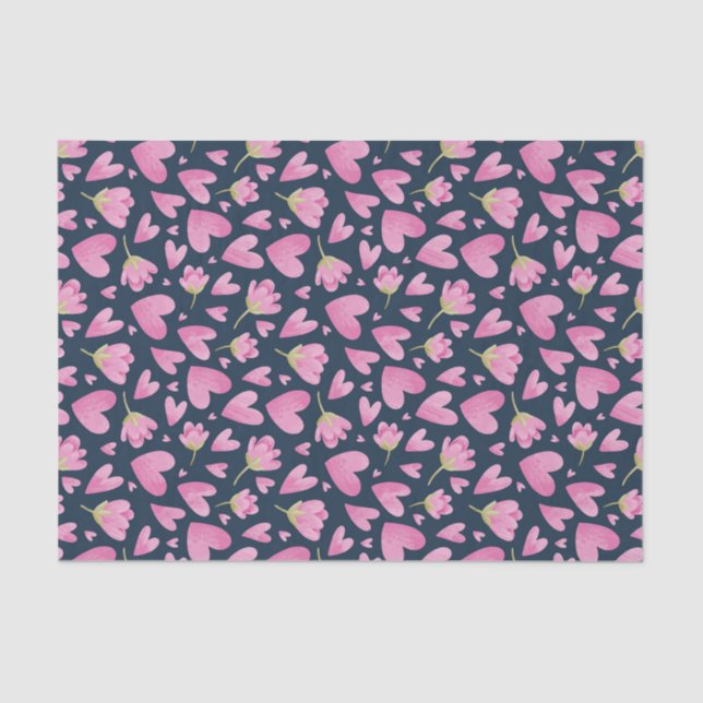 Papier Mousseline Pink Heart Floral Pattern mignonne Saint Valentin (Recto)