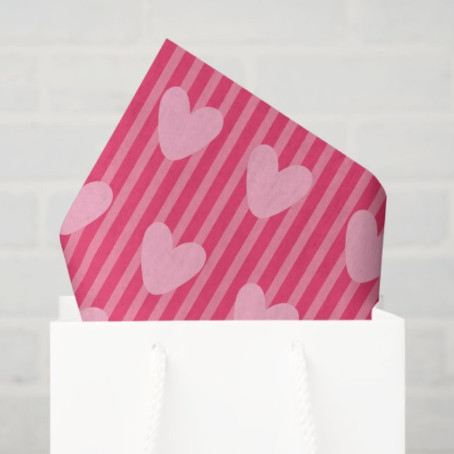 Papier Mousseline Pink Hearts and Stripes Valentine Pattern (Sac cadeau)