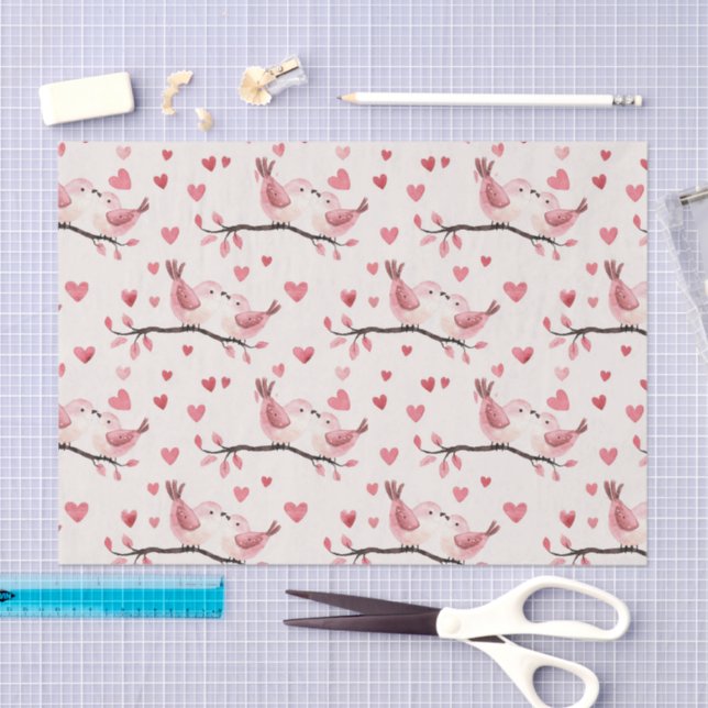 Papier Mousseline Pink Hearts Love Birds Valentine's Day Wedding (Artisanat)