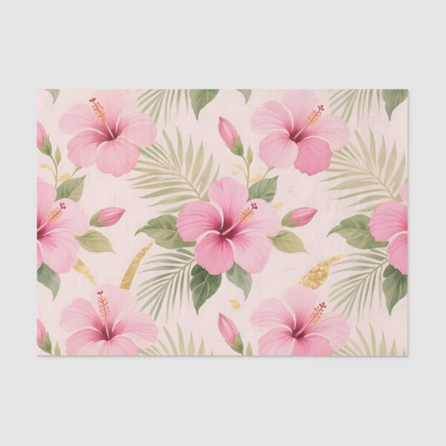 Papier Mousseline Pink Hibiscus Tropical Seamless Pattern (Recto)