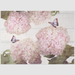 Papier Mousseline Pink Hydrangea Butterfly Floral Script Art
