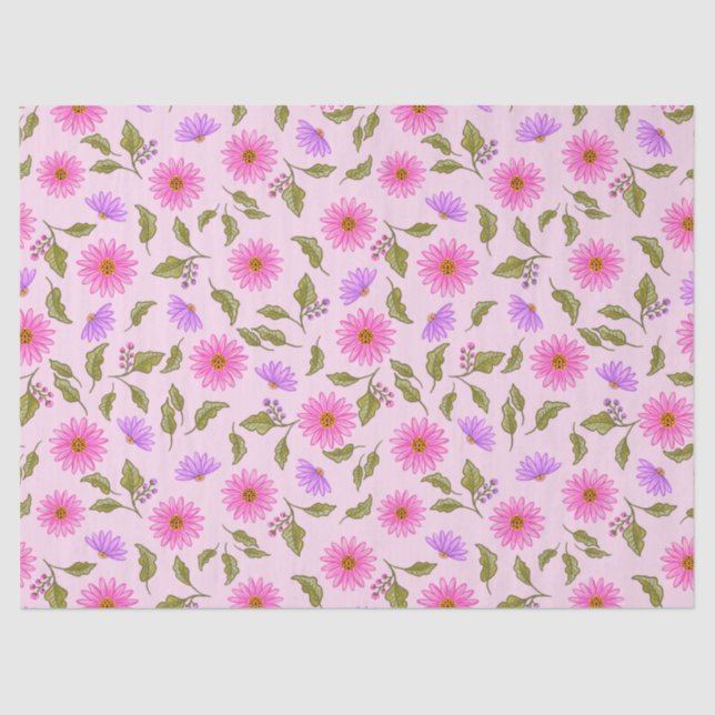 Papier Mousseline Pink Lavender Lacy Daisy Tissue Paper (Recto)