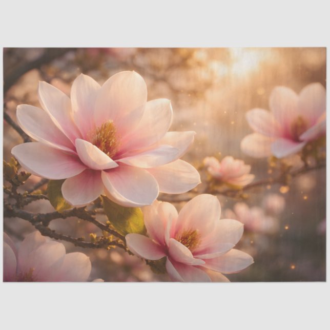 Papier Mousseline Pink Magnolia Blossom Decoupage (Recto)