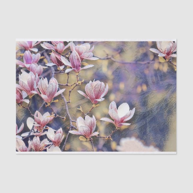 Papier Mousseline Pink magnolia branche aquarelle violet arrière - p (Recto)