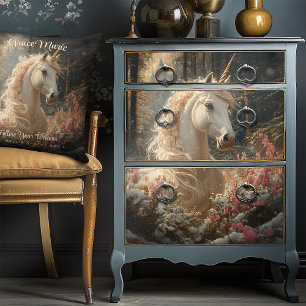 Papier Mousseline Pink Mane White Unicorne Winter Fairytale Castle