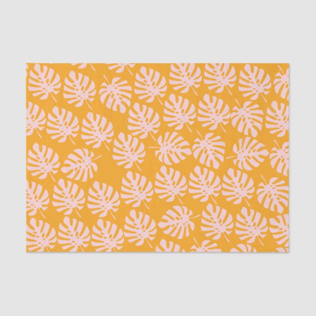 Papier Mousseline Pink Monstera Leaves Tissue Paper (Recto)