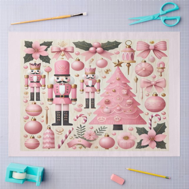 Papier Mousseline Pink Nutcracker Christmas Tree Gift Bag (Artisanat)