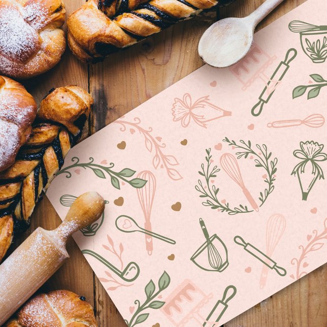 Papier Mousseline Pink & Olive Green Baking & Cuisine Ustensiles Bou (Créateur téléchargé)
