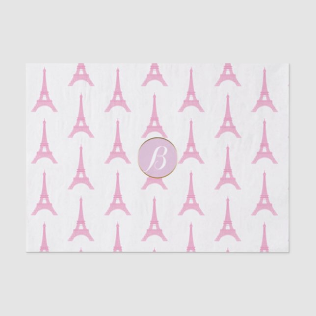 Papier Mousseline Pink Paris Tour Eiffel Monogramme Fête moderne (Recto)