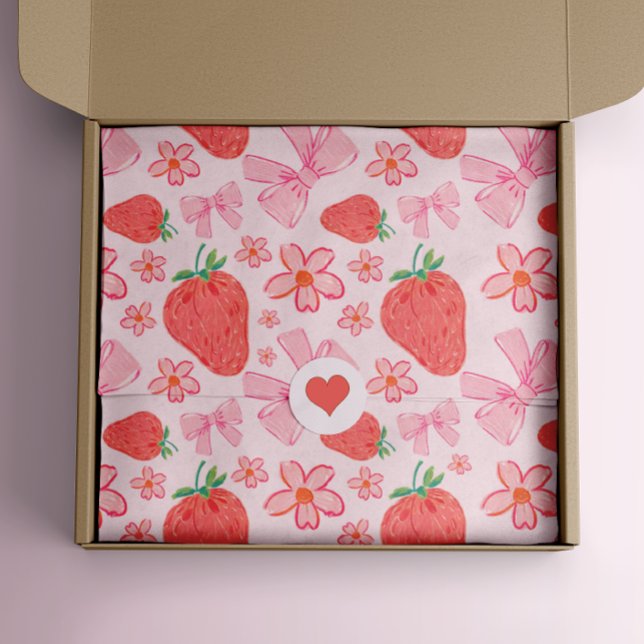 Papier Mousseline Pink Pastel Fraise Florale Bow (strawberry bow ribbon floral valentine tissue gift wrap)