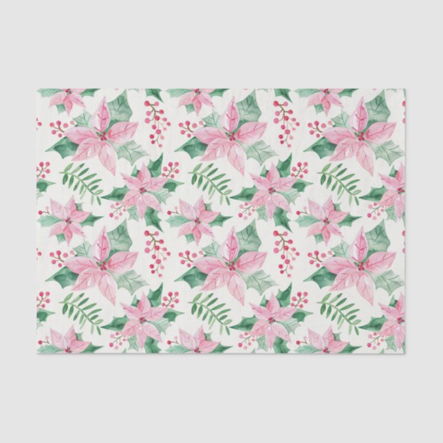 Papier Mousseline Pink Poinsettias Vintage Noël (Recto)