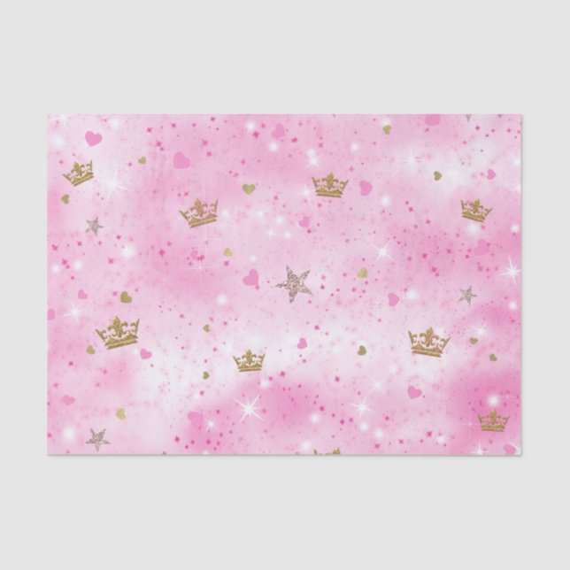Papier Mousseline Pink Princess Hearts Stars & Crowns Fête d'anniver (Recto)