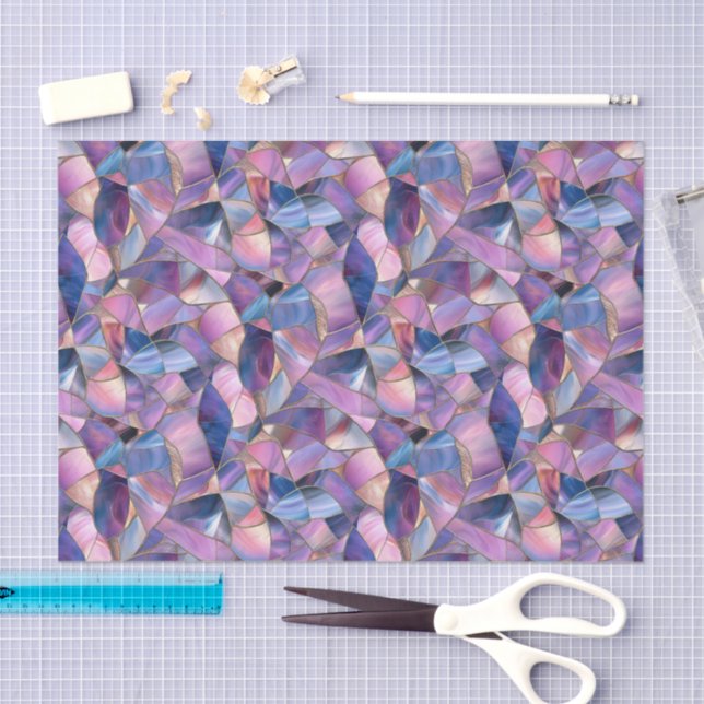 Papier Mousseline Pink Purple Blue Watercolor Mosaic Stained Glass  (Artisanat)