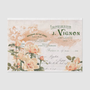 Papier Mousseline Pink Rose French Script Vintage Facture Decoupage