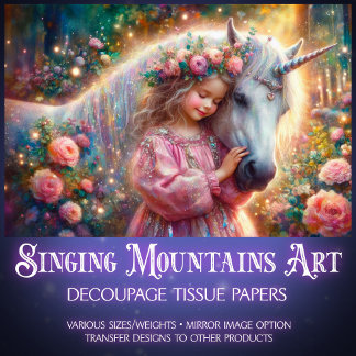 Papier Mousseline Pink Rose Whimsy Unicorn And Girl Decoupage