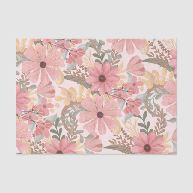 Papier Mousseline Pink Sage Vert Floral Feuille Motif d'aquarelle (Recto)