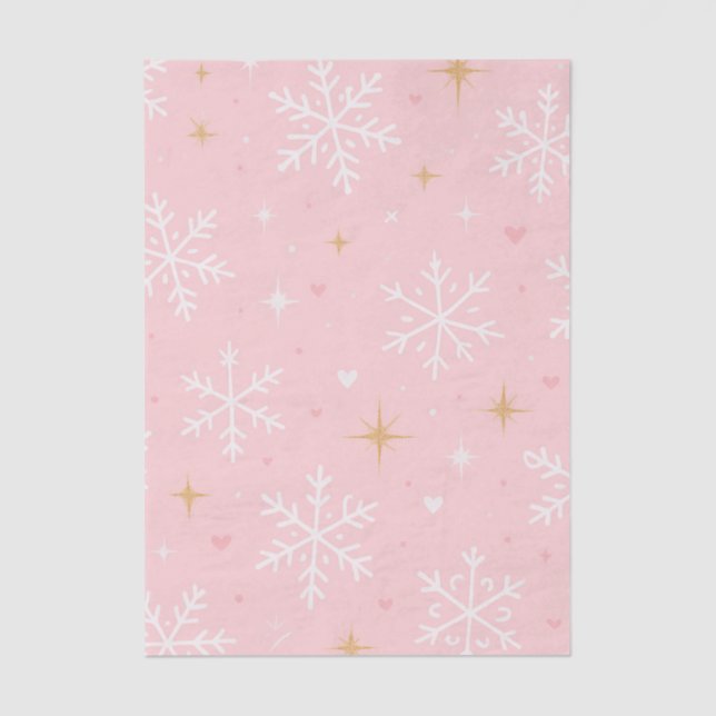 Papier Mousseline Pink Snowflake & Gold Sparkle Christmas  (Recto)