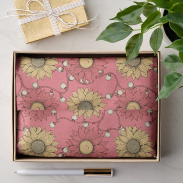 Papier Mousseline Pink Sunflowers Christmas (Cadeau)