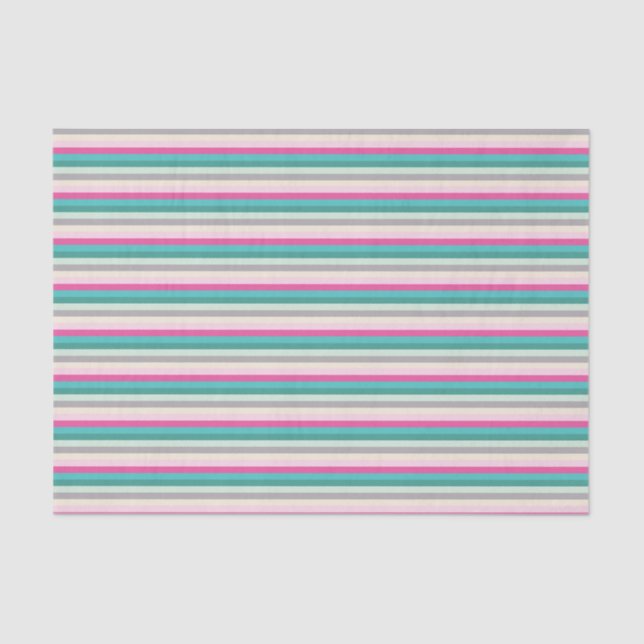 Papier Mousseline Pink Teal and Grey Striped (Recto)