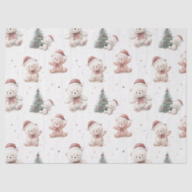 Papier Mousseline Pink Teddy Bear Christmas  (Recto)